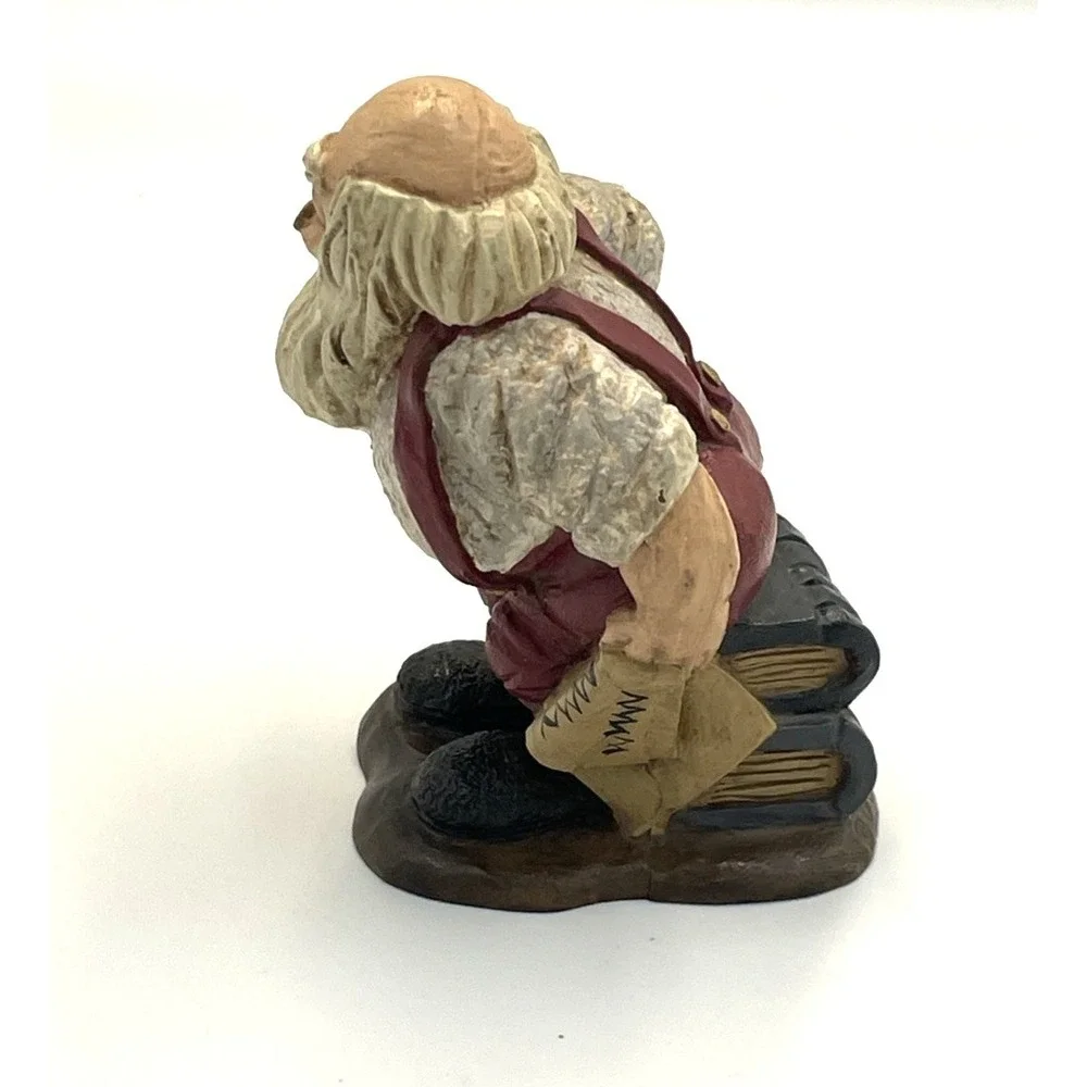 Vtg Hand Painted Resin Santa Figurine Sitting on Books 3.5